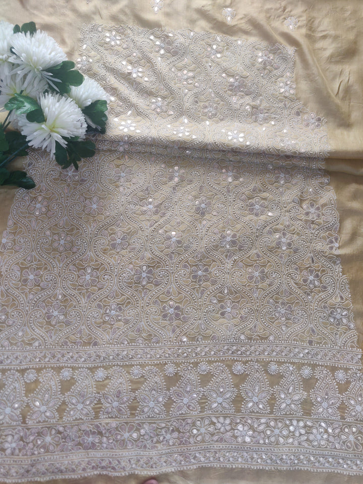 Lemon Yellow Chanderi Chikankari kurta Fabric