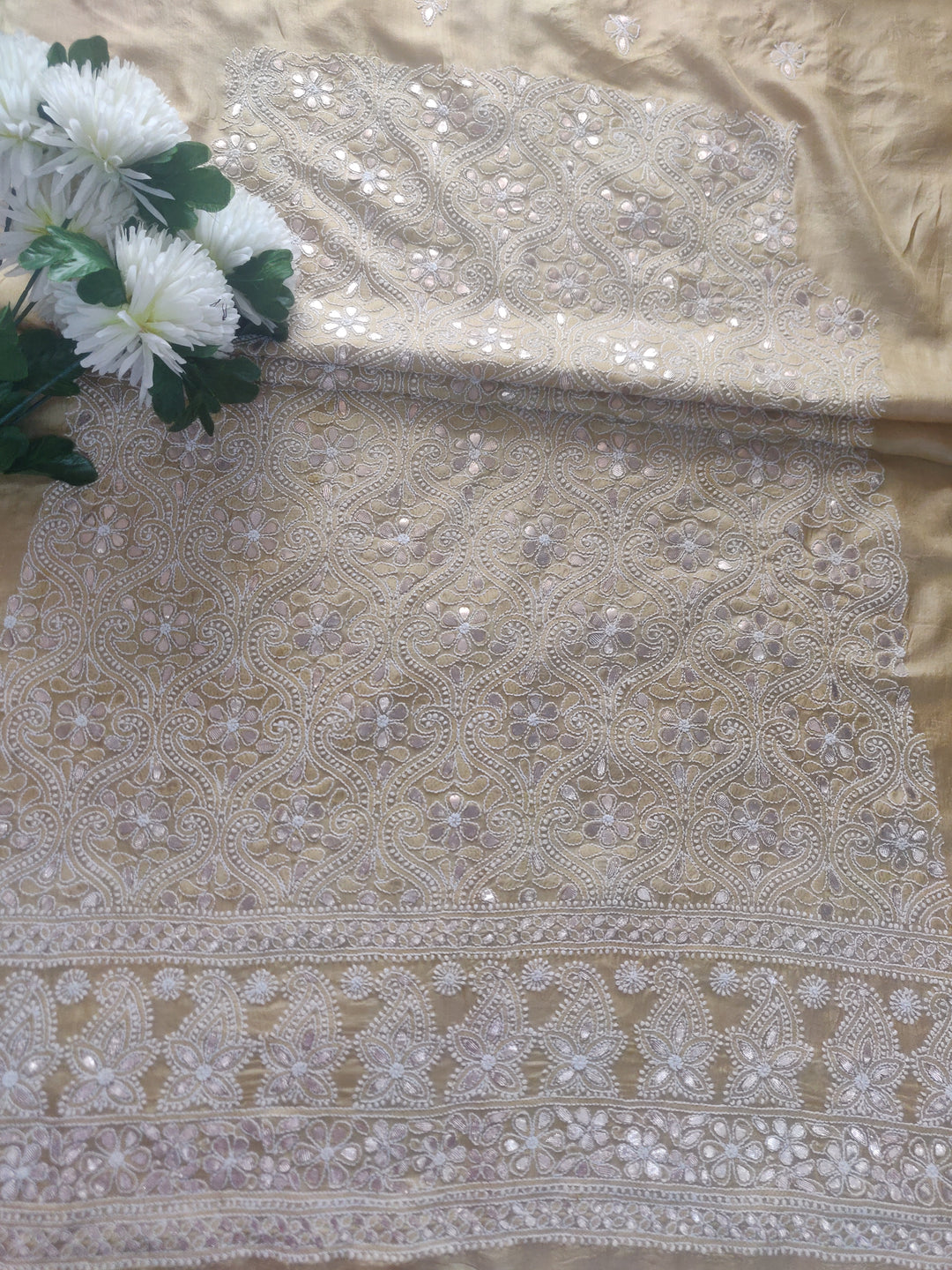 Lemon Yellow Chanderi Chikankari kurta Fabric