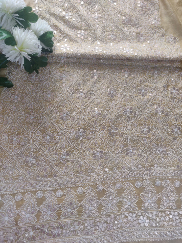 Lemon Yellow Chanderi Chikankari kurta Fabric