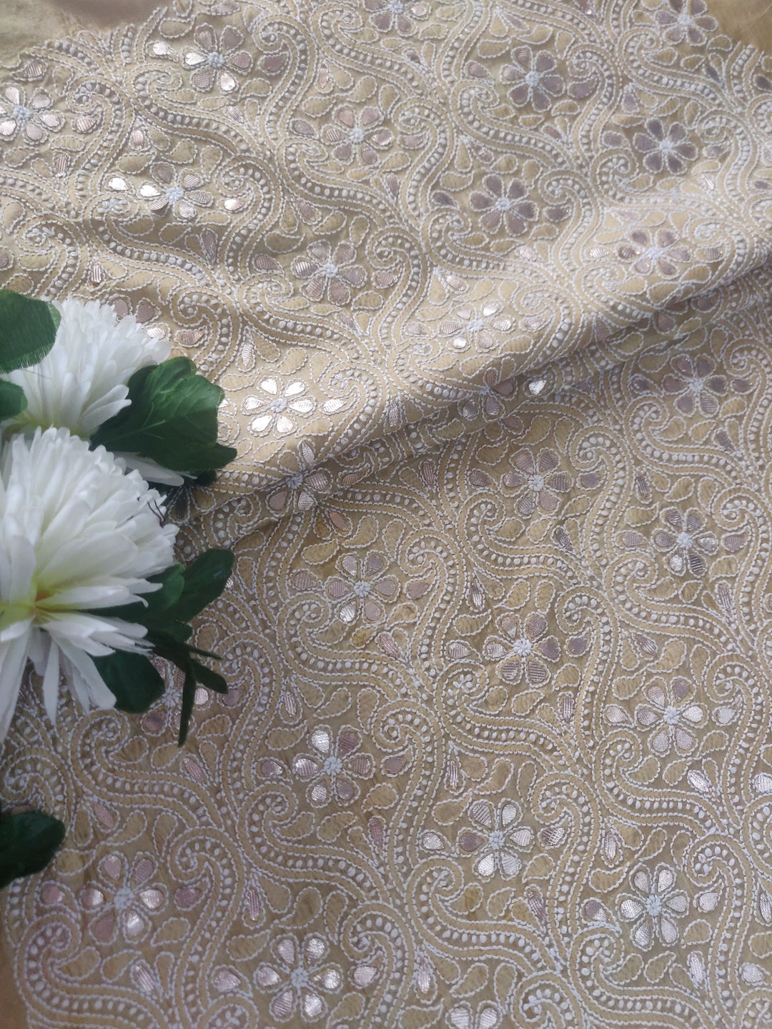 Lemon Yellow Chanderi Chikankari kurta Fabric