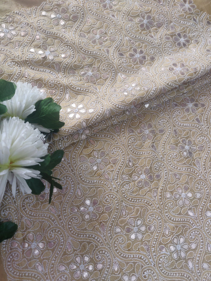 Lemon Yellow Chanderi Chikankari kurta Fabric