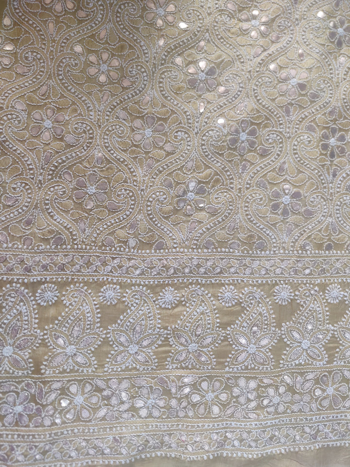 Lemon Yellow Chanderi Chikankari kurta Fabric