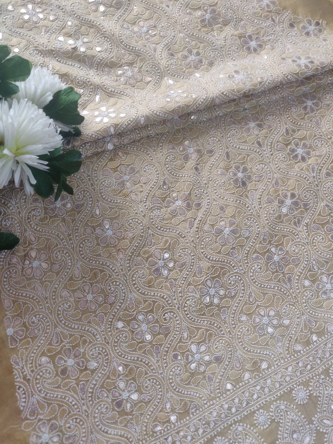 Lemon Yellow Chanderi Chikankari kurta Fabric