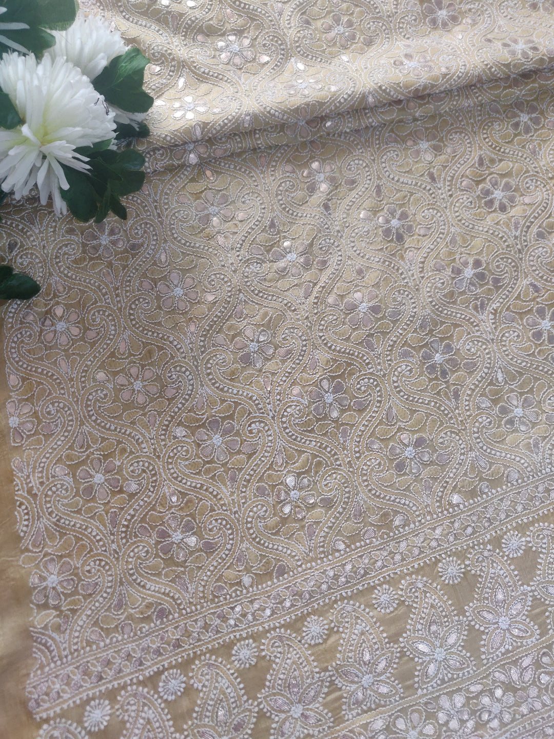 Lemon Yellow Chanderi Chikankari kurta Fabric