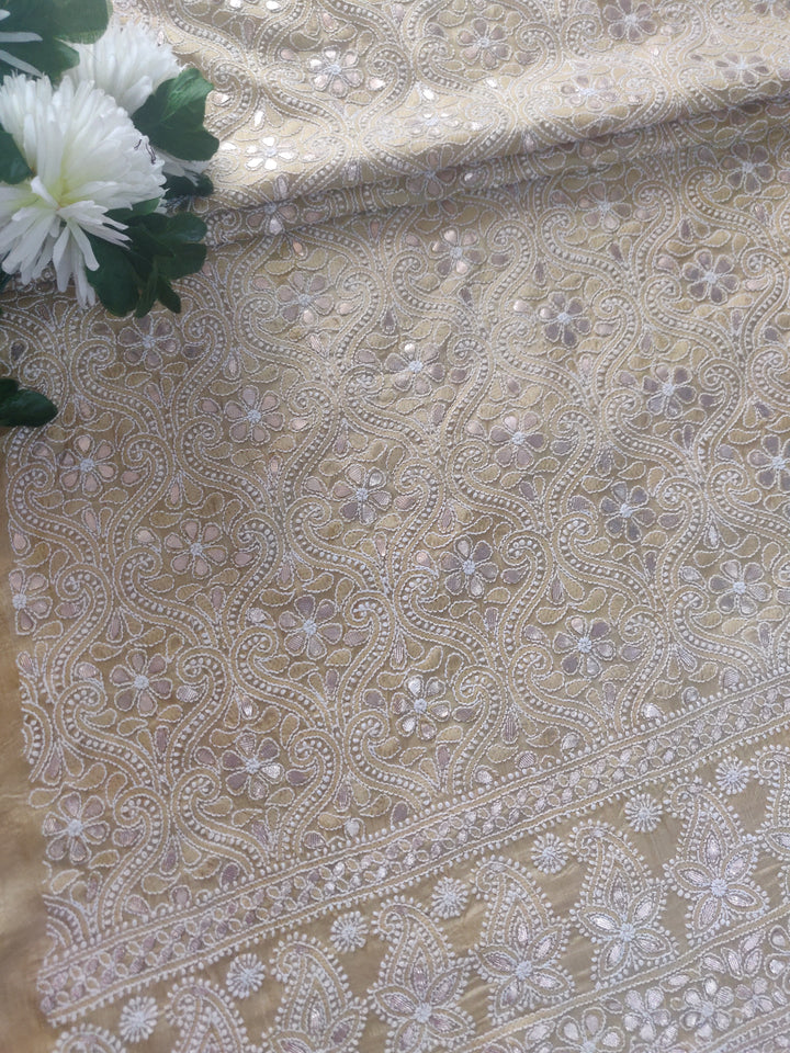 Lemon Yellow Chanderi Chikankari kurta Fabric