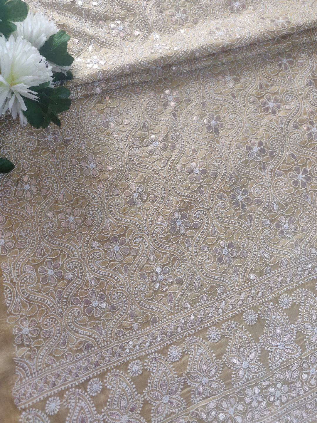 Lemon Yellow Chanderi Chikankari kurta Fabric