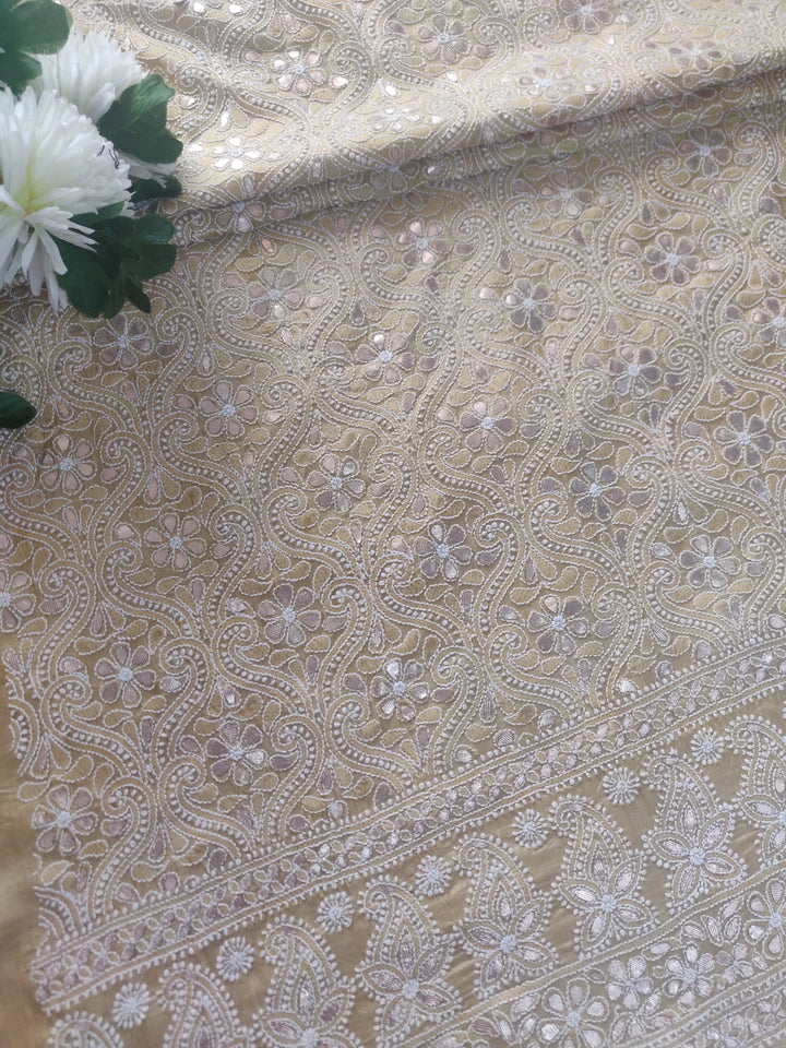 Lemon Yellow Chanderi Chikankari kurta Fabric
