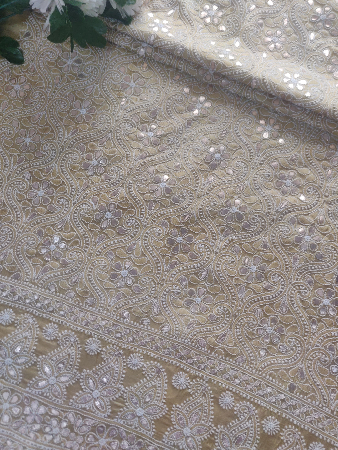 Lemon Yellow Chanderi Chikankari kurta Fabric