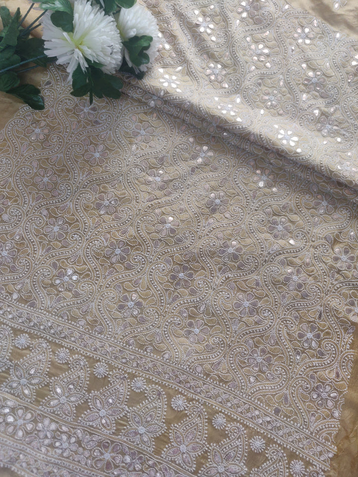 Lemon Yellow Chanderi Chikankari kurta Fabric