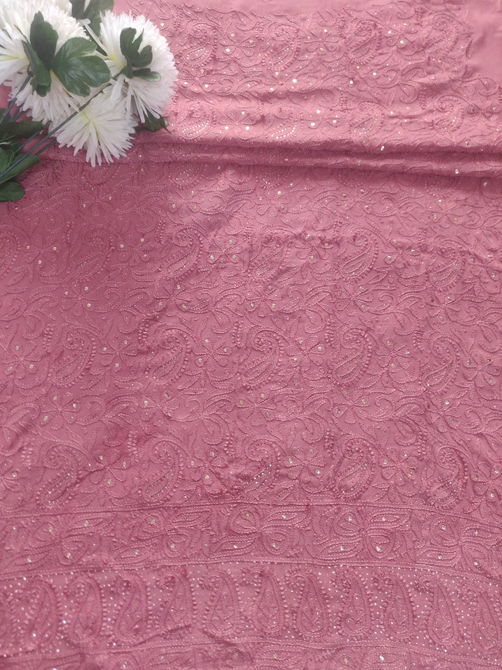 Brown Pure Georgette Chikankari kurta Dupatta Fabric