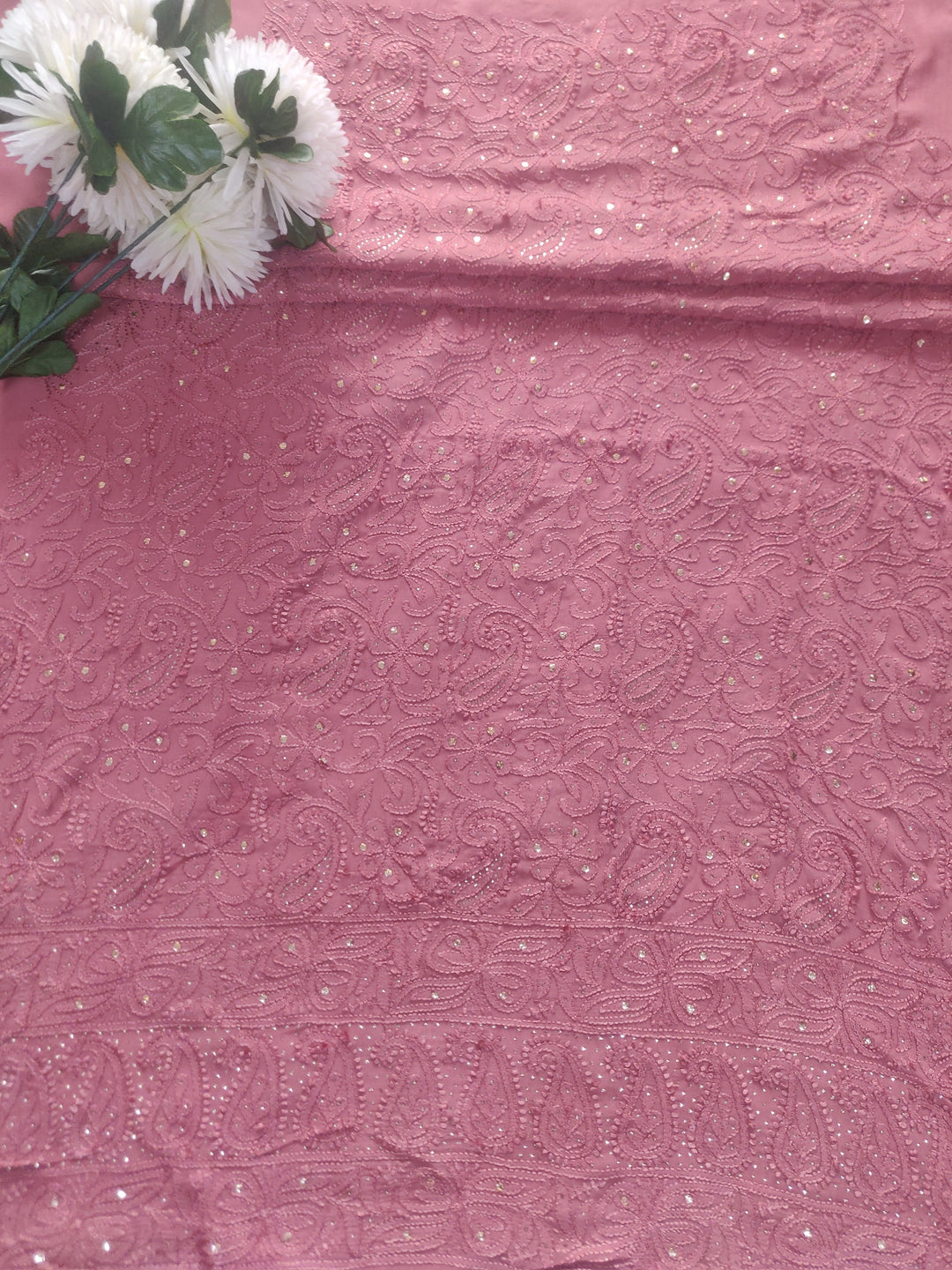 Brown Pure Georgette Chikankari kurta Dupatta Fabric