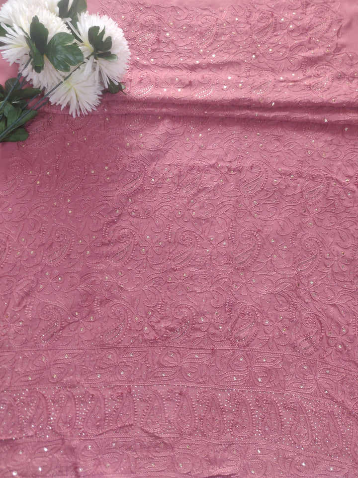 Brown Pure Georgette Chikankari kurta Dupatta Fabric