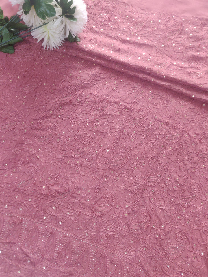 Brown Pure Georgette Chikankari kurta Dupatta Fabric