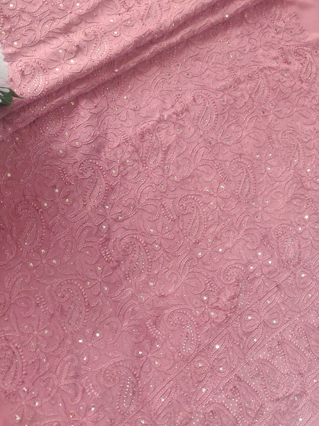 Brown Pure Georgette Chikankari kurta Dupatta Fabric