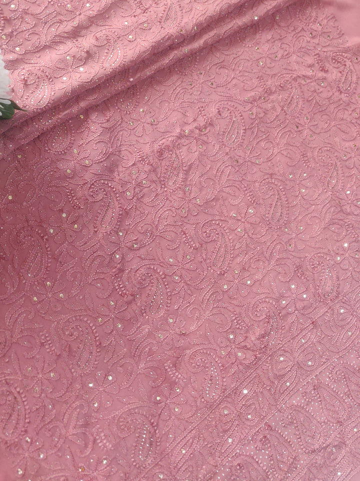 Brown Pure Georgette Chikankari kurta Dupatta Fabric