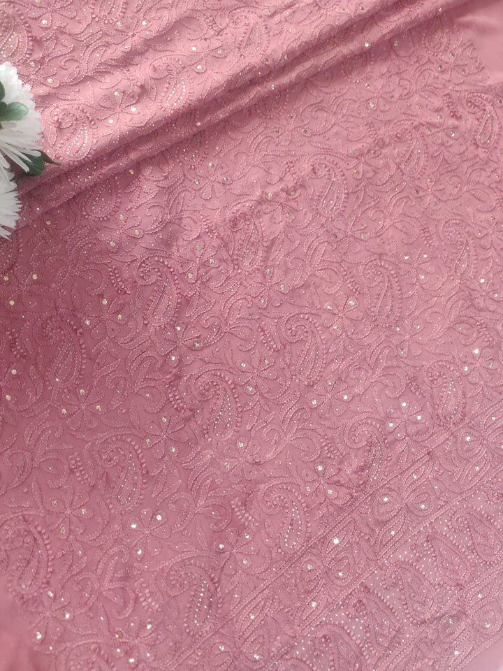 Brown Pure Georgette Chikankari kurta Dupatta Fabric