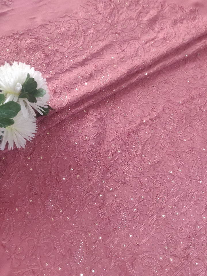 Brown Pure Georgette Chikankari kurta Dupatta Fabric