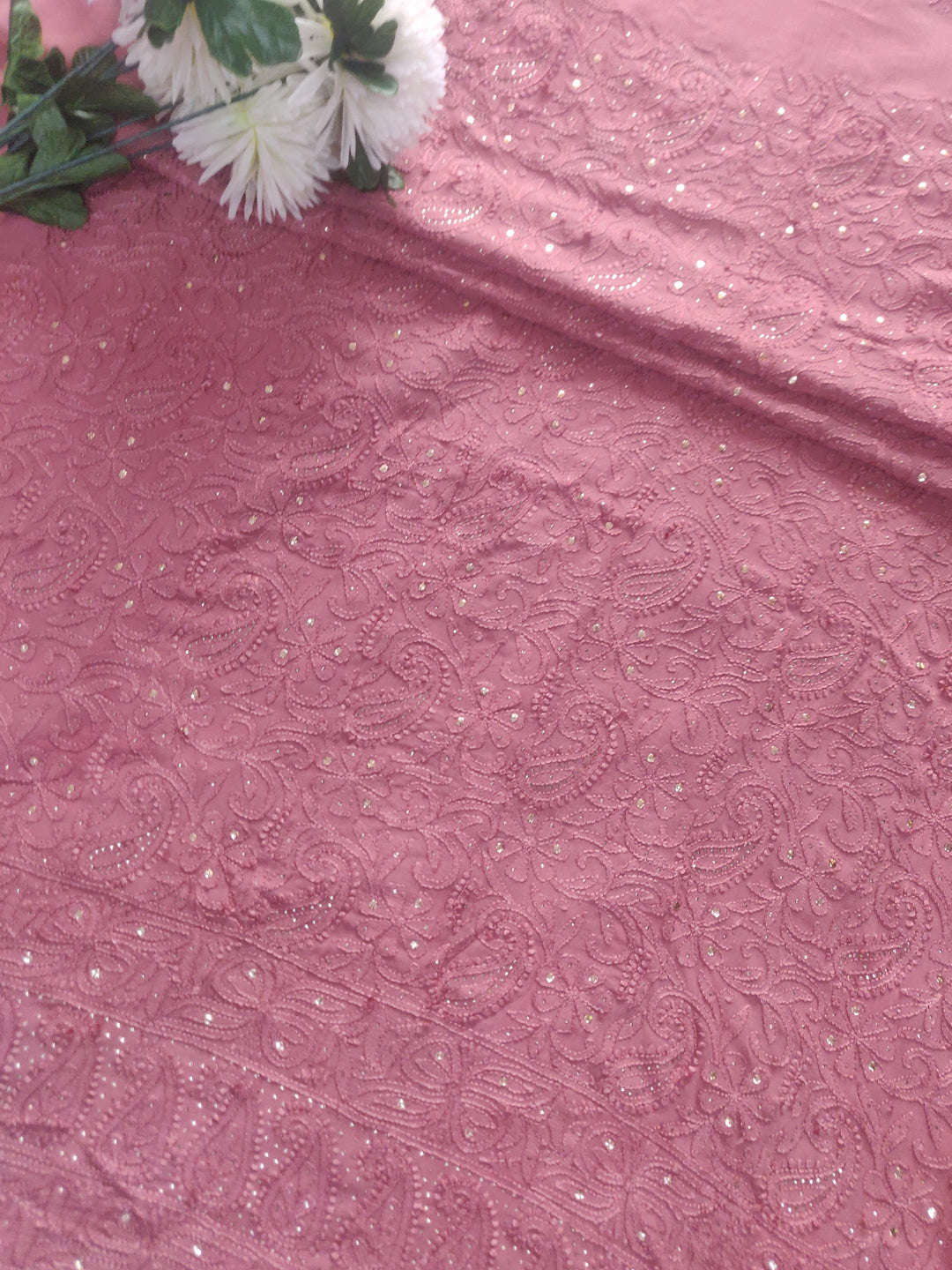 Brown Pure Georgette Chikankari kurta Dupatta Fabric