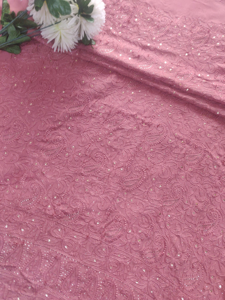 Brown Pure Georgette Chikankari kurta Dupatta Fabric