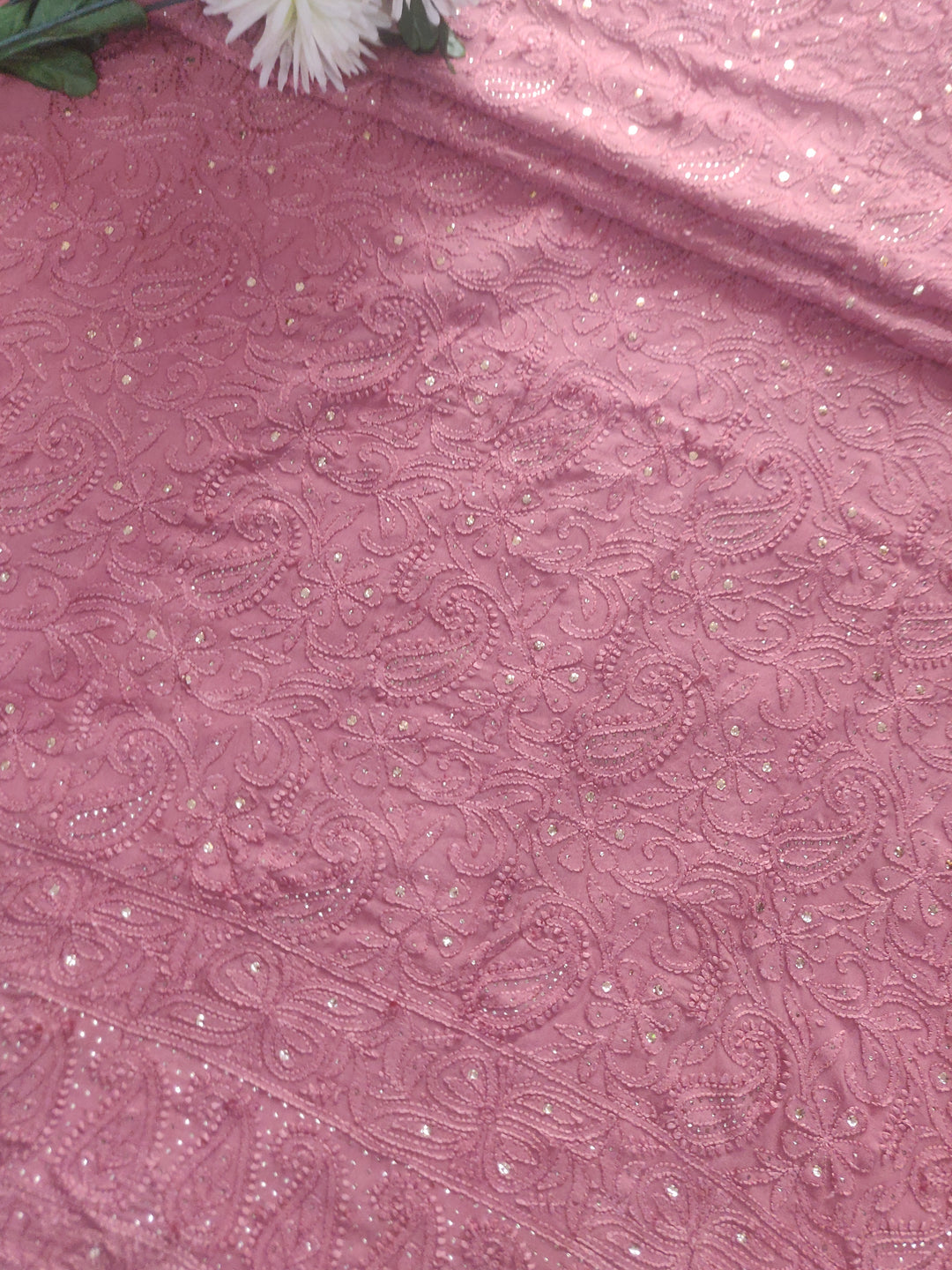 Brown Pure Georgette Chikankari kurta Dupatta Fabric