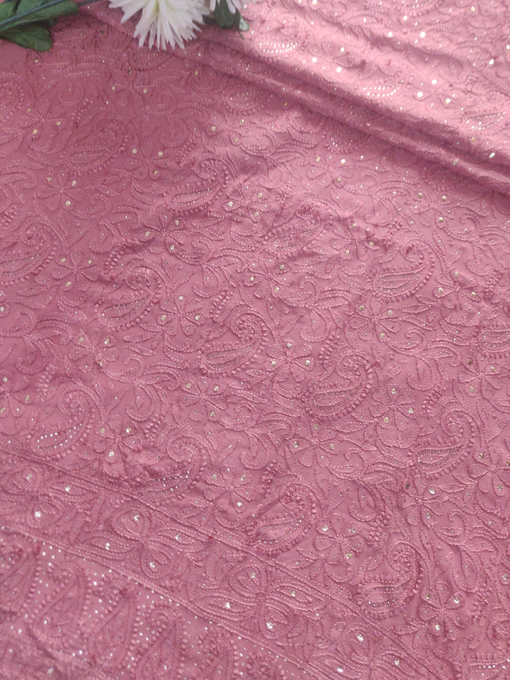 Brown Pure Georgette Chikankari kurta Dupatta Fabric