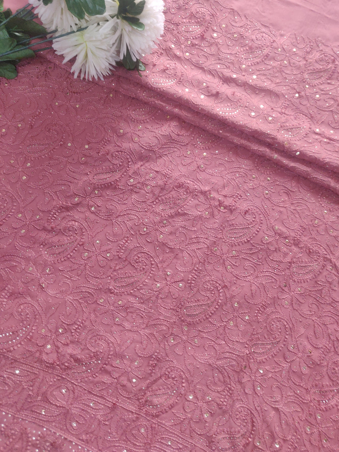 Brown Pure Georgette Chikankari kurta Dupatta Fabric