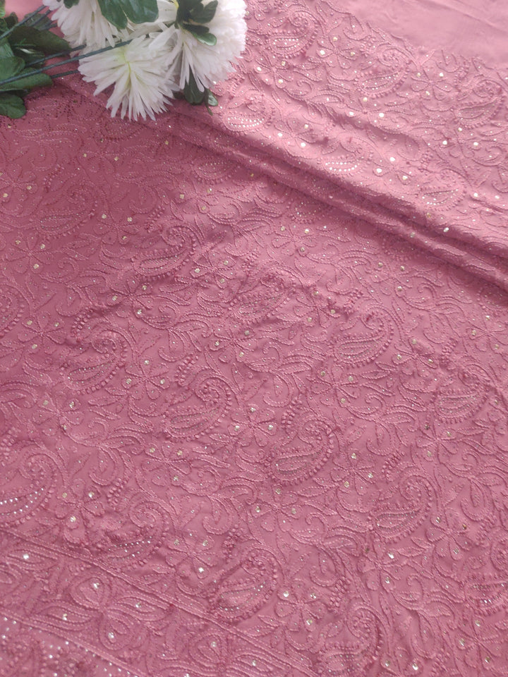 Brown Pure Georgette Chikankari kurta Dupatta Fabric