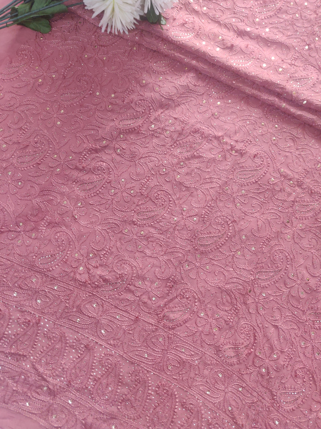 Brown Pure Georgette Chikankari kurta Dupatta Fabric