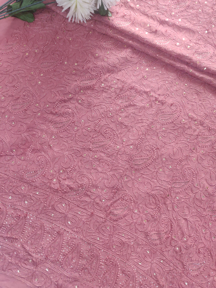 Brown Pure Georgette Chikankari kurta Dupatta Fabric