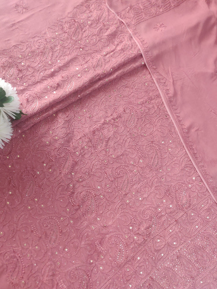 Brown Pure Georgette Chikankari kurta Dupatta Fabric