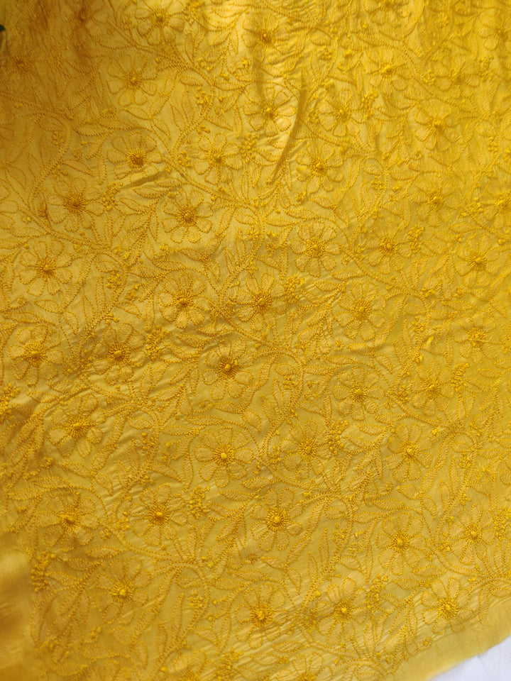 Yellow Chanderi Chikankari kurta Pant Fabric