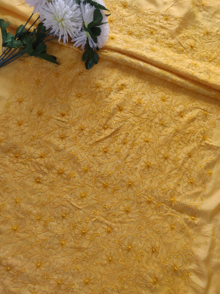 Yellow Chanderi Chikankari kurta Pant Fabric