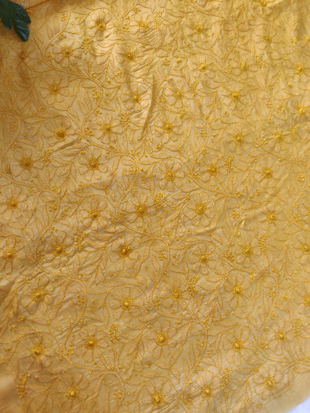 Yellow Chanderi Chikankari kurta Pant Fabric