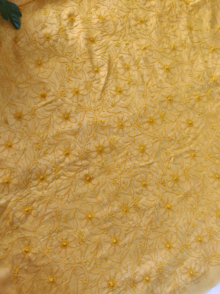 Yellow Chanderi Chikankari kurta Pant Fabric
