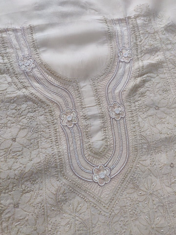 Beige Cotton Chikankari kurta Fabric