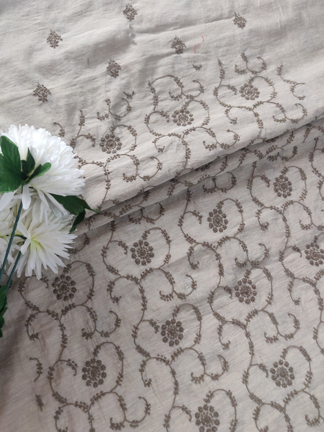 Beige Chanderi Chikankari kurta Fabric