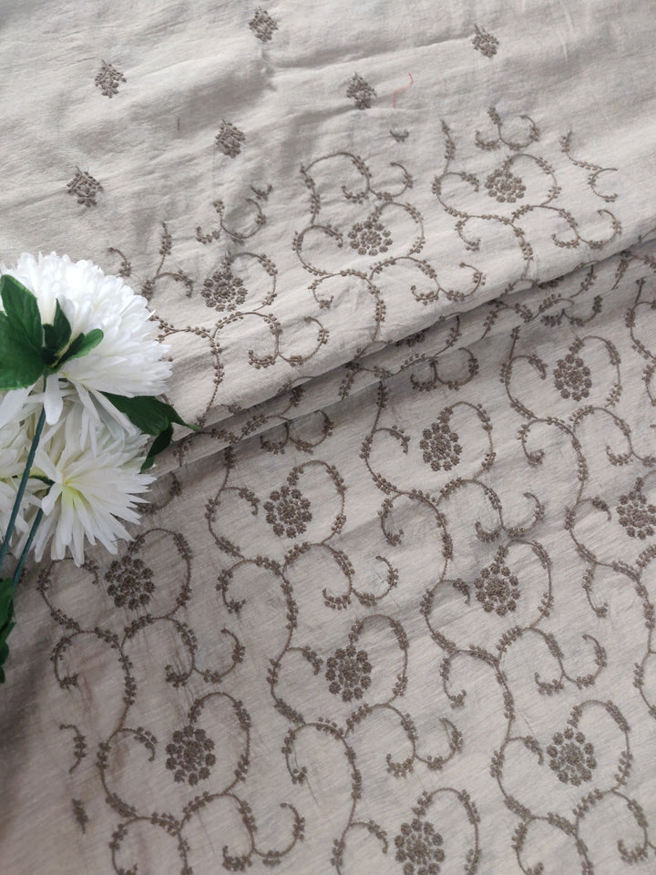 Beige Chanderi Chikankari kurta Fabric