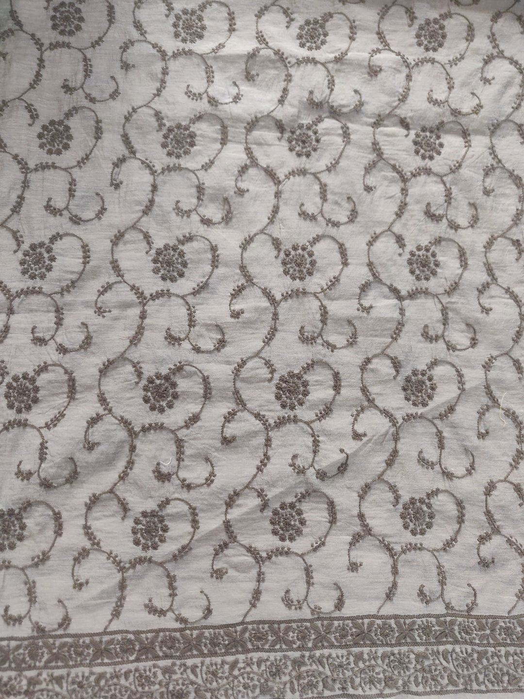 Beige Chanderi Chikankari kurta Fabric