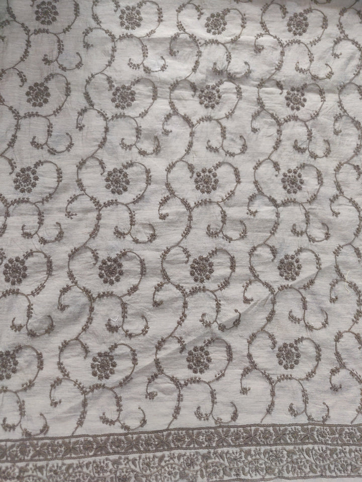 Beige Chanderi Chikankari kurta Fabric