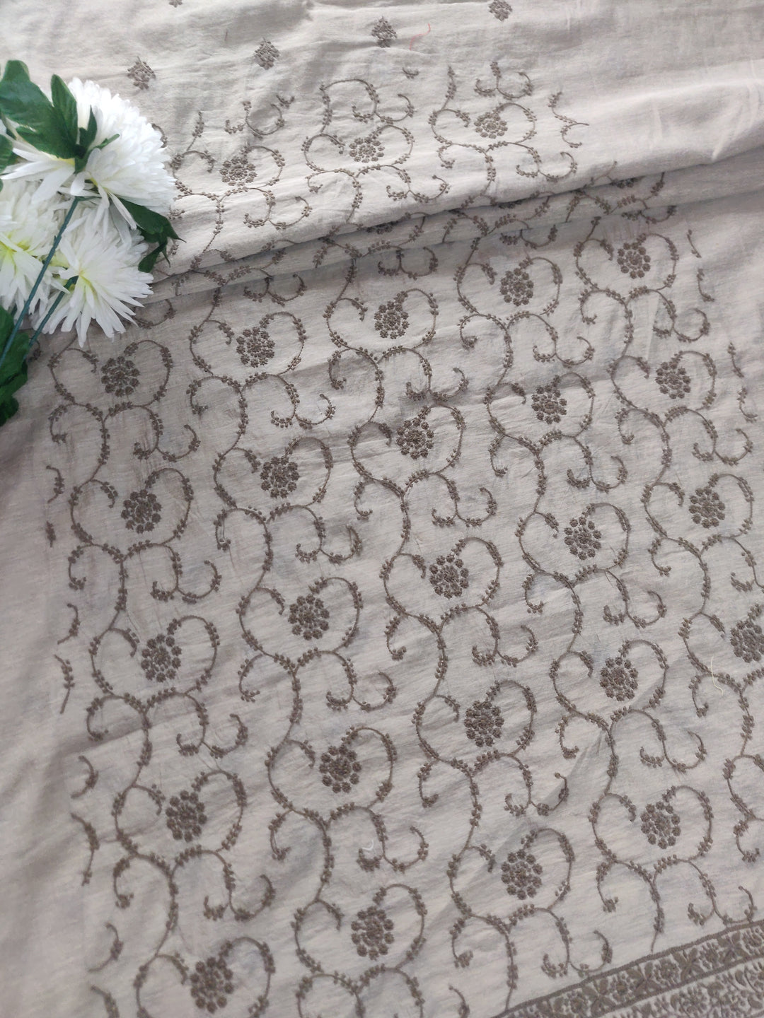 Beige Chanderi Chikankari kurta Fabric