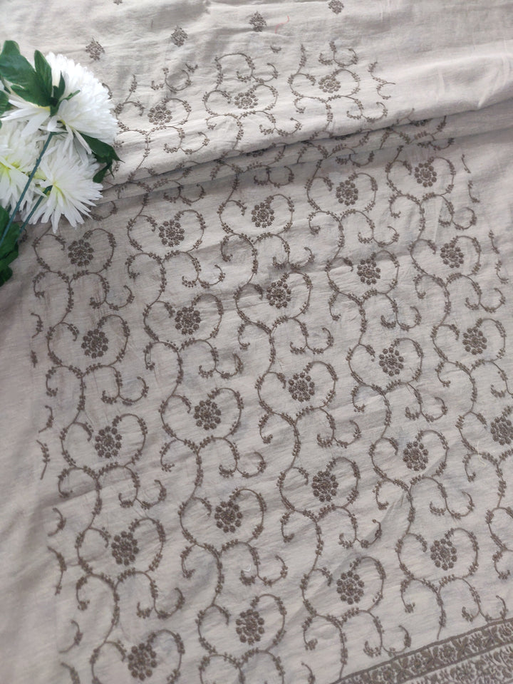 Beige Chanderi Chikankari kurta Fabric