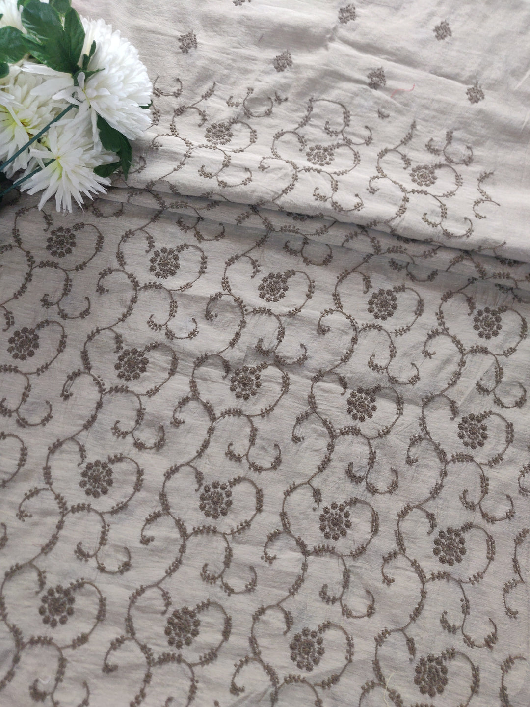 Beige Chanderi Chikankari kurta Fabric