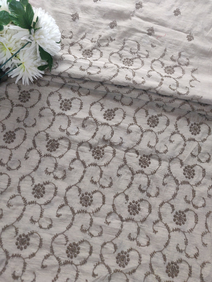 Beige Chanderi Chikankari kurta Fabric