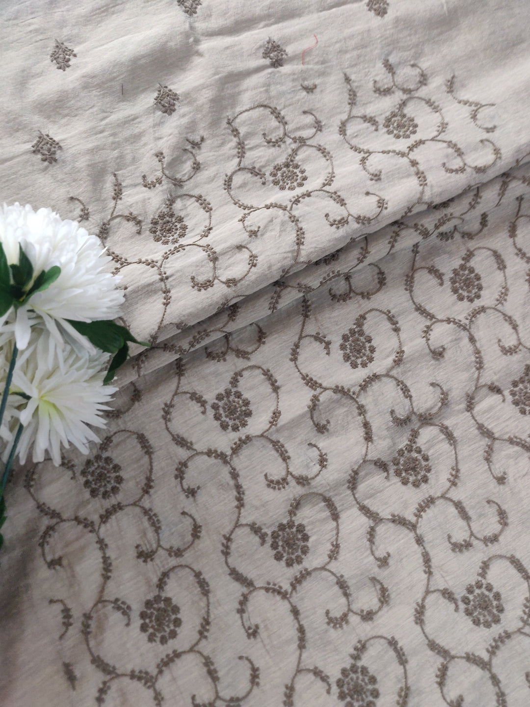 Beige Chanderi Chikankari kurta Fabric