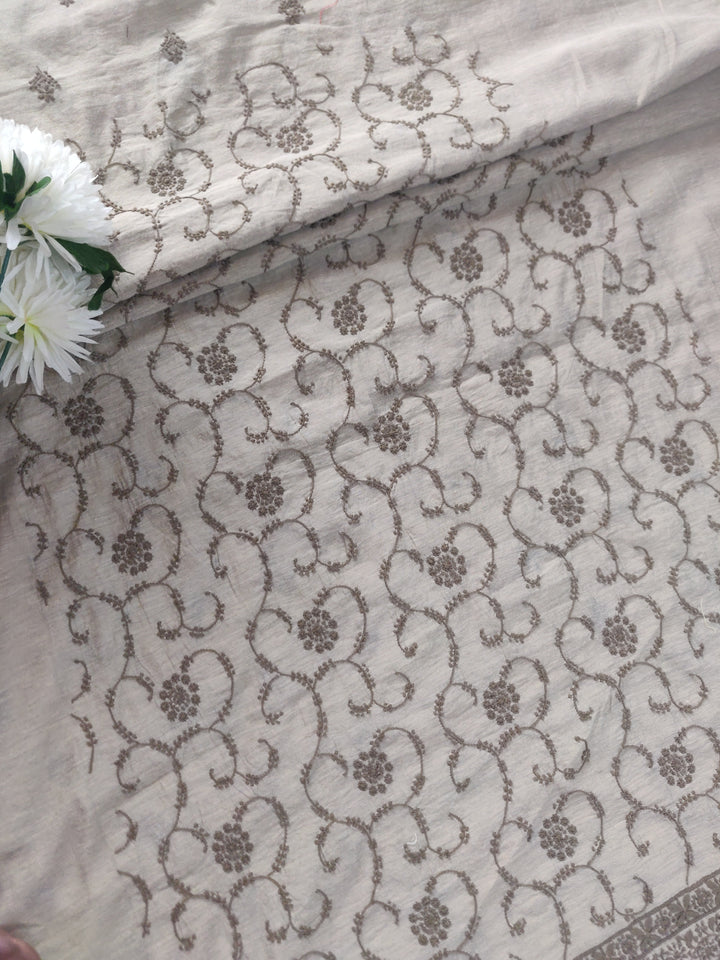 Beige Chanderi Chikankari kurta Fabric