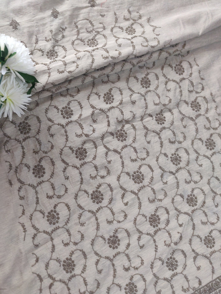 Beige Chanderi Chikankari kurta Fabric