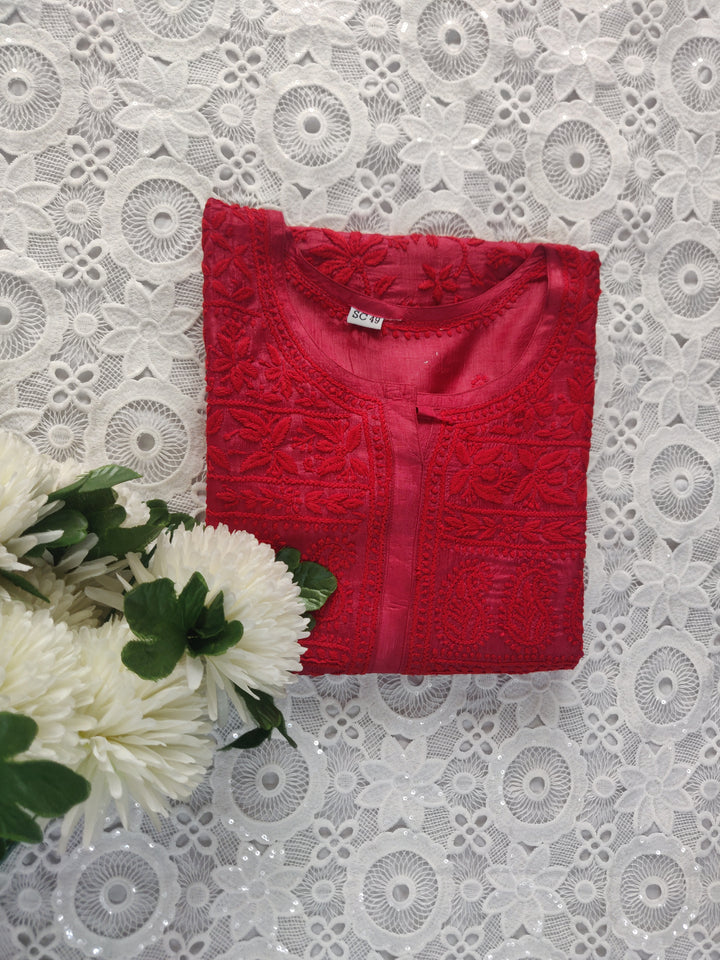 Maroon Silk Chikankari kurta