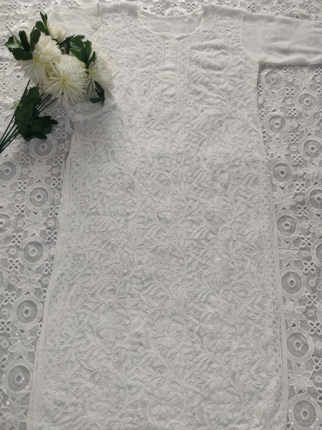 White Pure Georgette Chikankari kurta