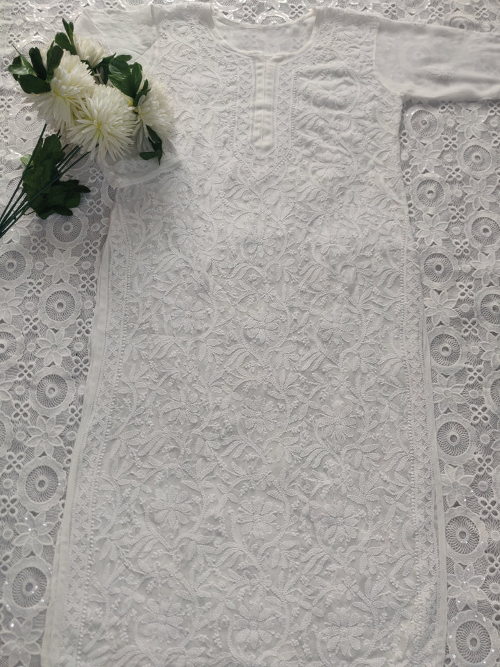 White Pure Georgette Chikankari kurta