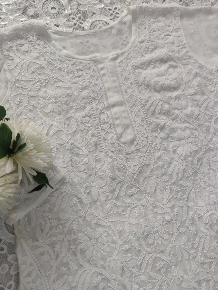 White Pure Georgette Chikankari kurta